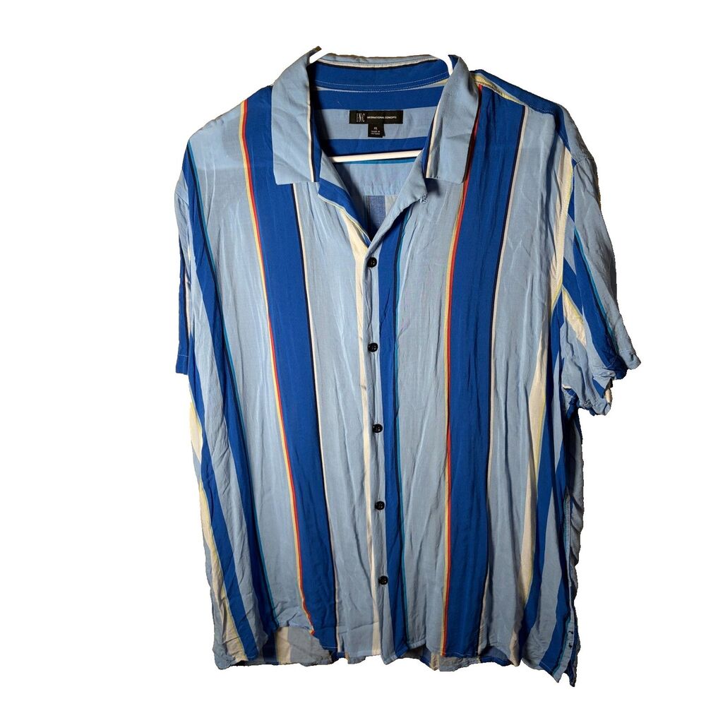 Inc International Concepts Shirt Men's XL Blue Short Sleeve Striped Button Up